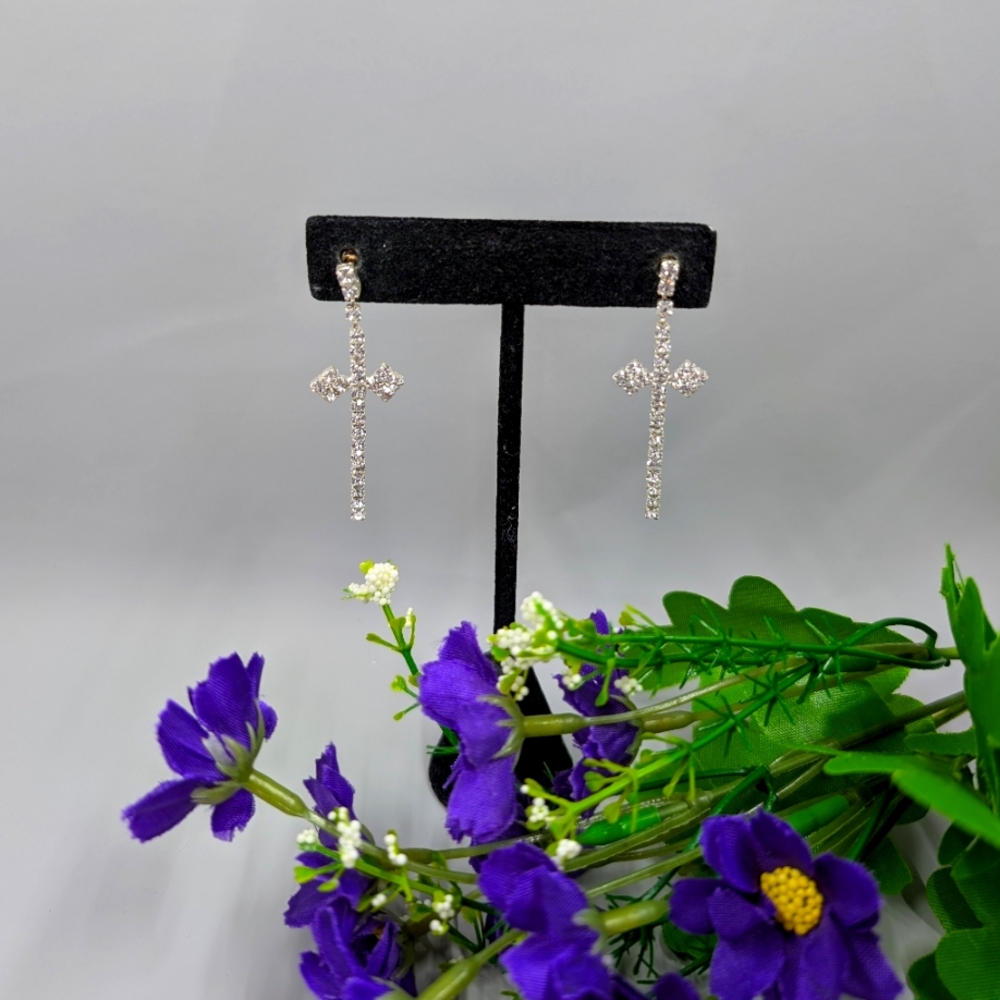 Art Deco Style Crystal Sword Design Dangle Earrings